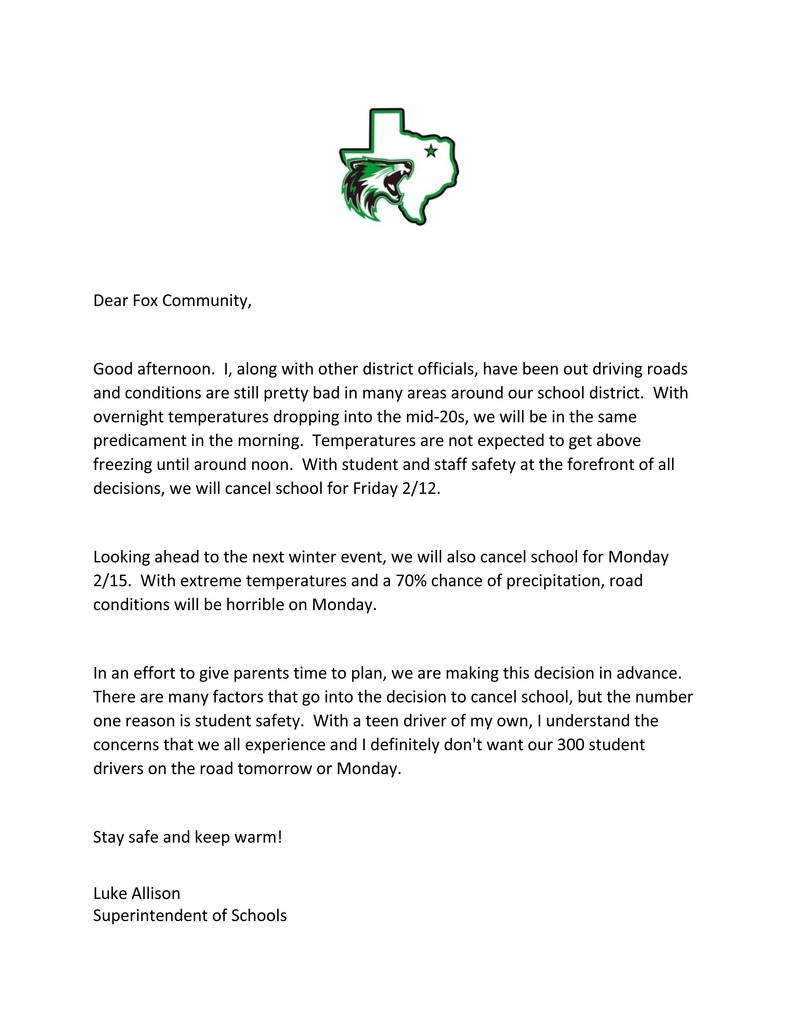 superintendent letter