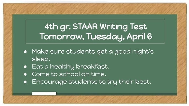 writing STAAR test tomorrow 